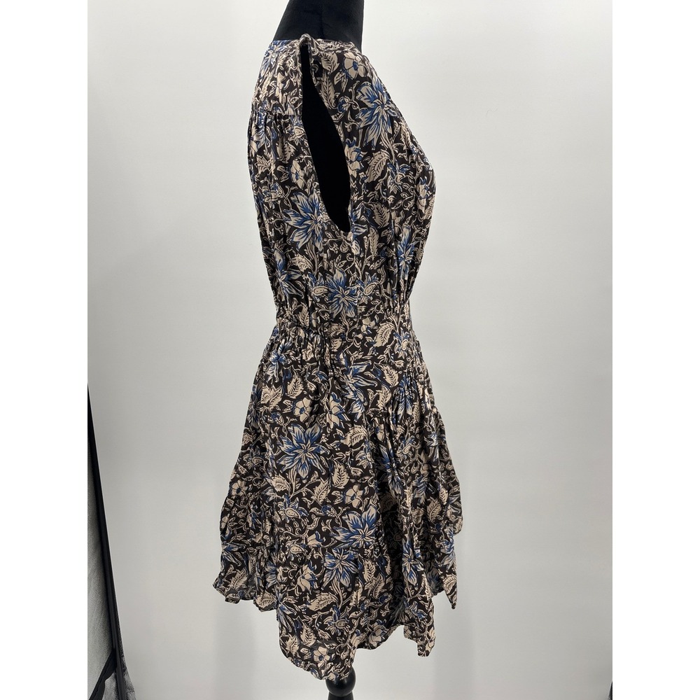 Madewell Floral Split Neck Mini Dress Dark Carob Brown Blue Small NW038 - Picture 6 of 12